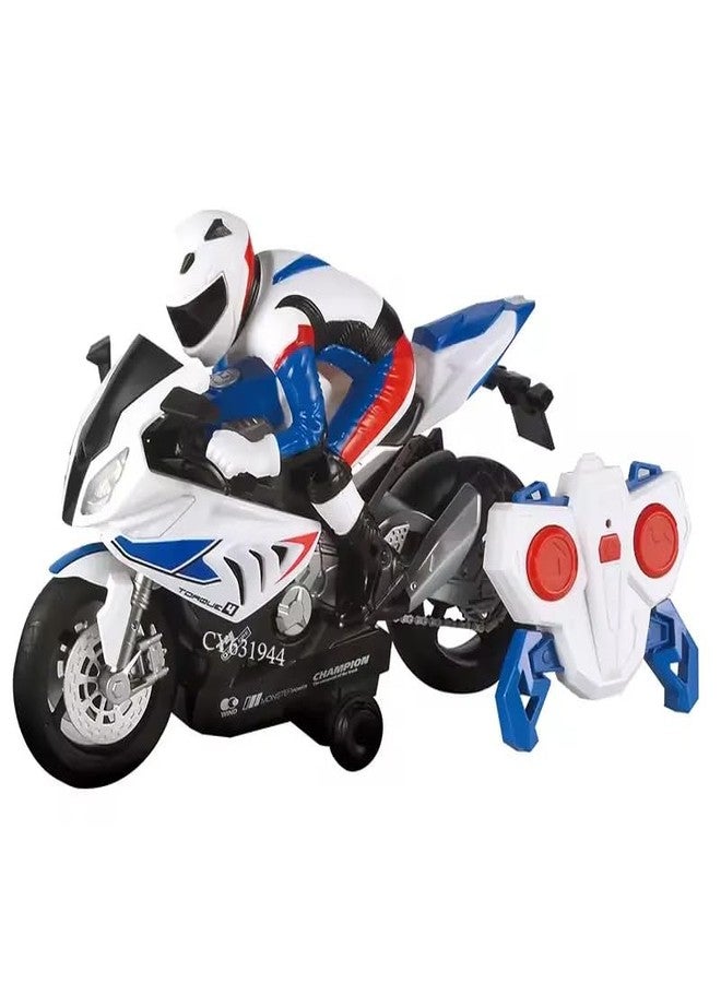 NVF دراجة نارية NVF RC للحركات البهلوانية | دراجة تحكم عن بعد بتردد 2.4 جيجاهرتز مع دوران 360 درجة وسباق عالي السرعة | لعبة دراجة نارية قابلة لإعادة الشحن للأطفال | دراجة تحكم عن بعد بيضاء/زرقاء هدية للأولاد - Image 3